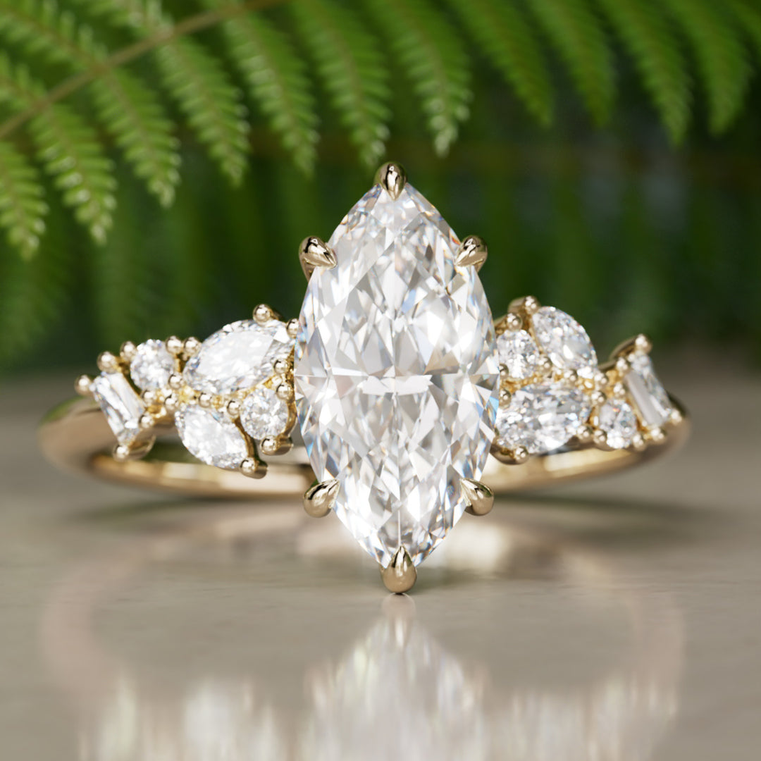 Phaedra Marquise Lab Diamond Unique Engagement Ring Nature Inspired By Valley Rose
