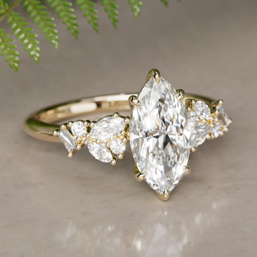 Phaedra Marquise Lab Diamond Unique Engagement Ring Nature Inspired By Valley Rose
