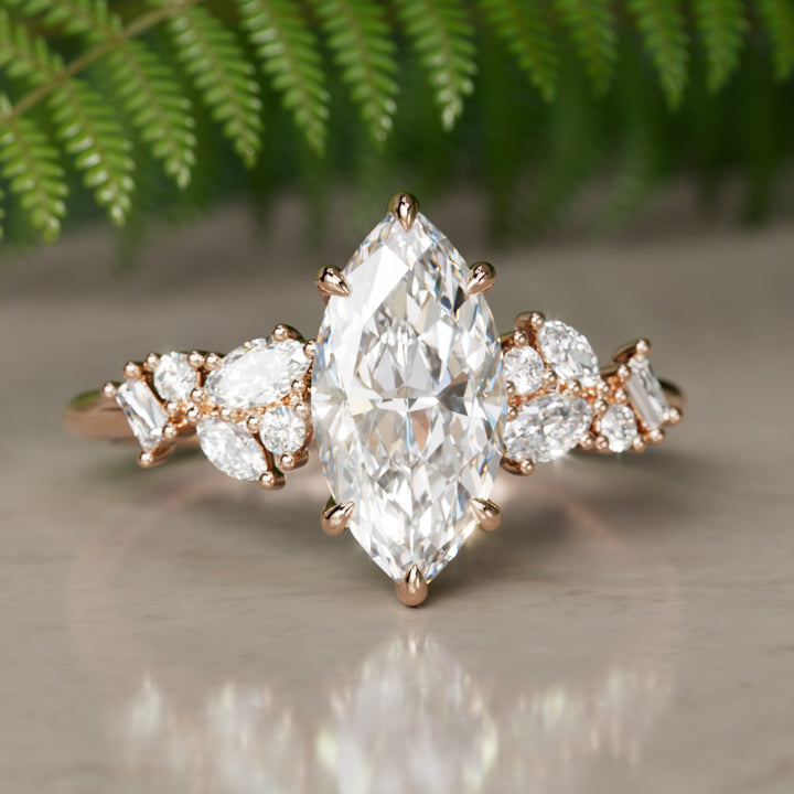 Phaedra Marquise Lab Diamond Unique Engagement Ring Nature Inspired By Valley Rose