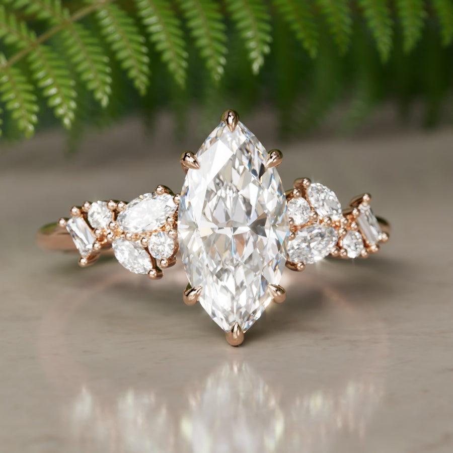 Phaedra Marquise Lab Diamond Unique Engagement Ring Nature Inspired By Valley Rose
