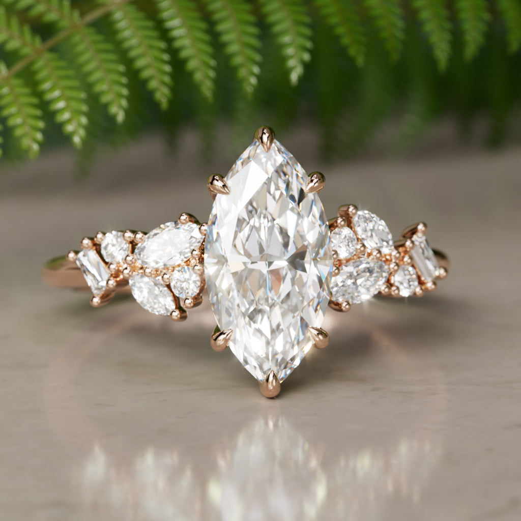 Phaedra Marquise Lab Diamond Unique Engagement Ring Nature Inspired By Valley Rose