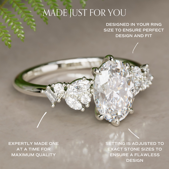 Phaedra Oval Lab Diamond Unique Engagement Ring Nature Inspired By Valley Rose