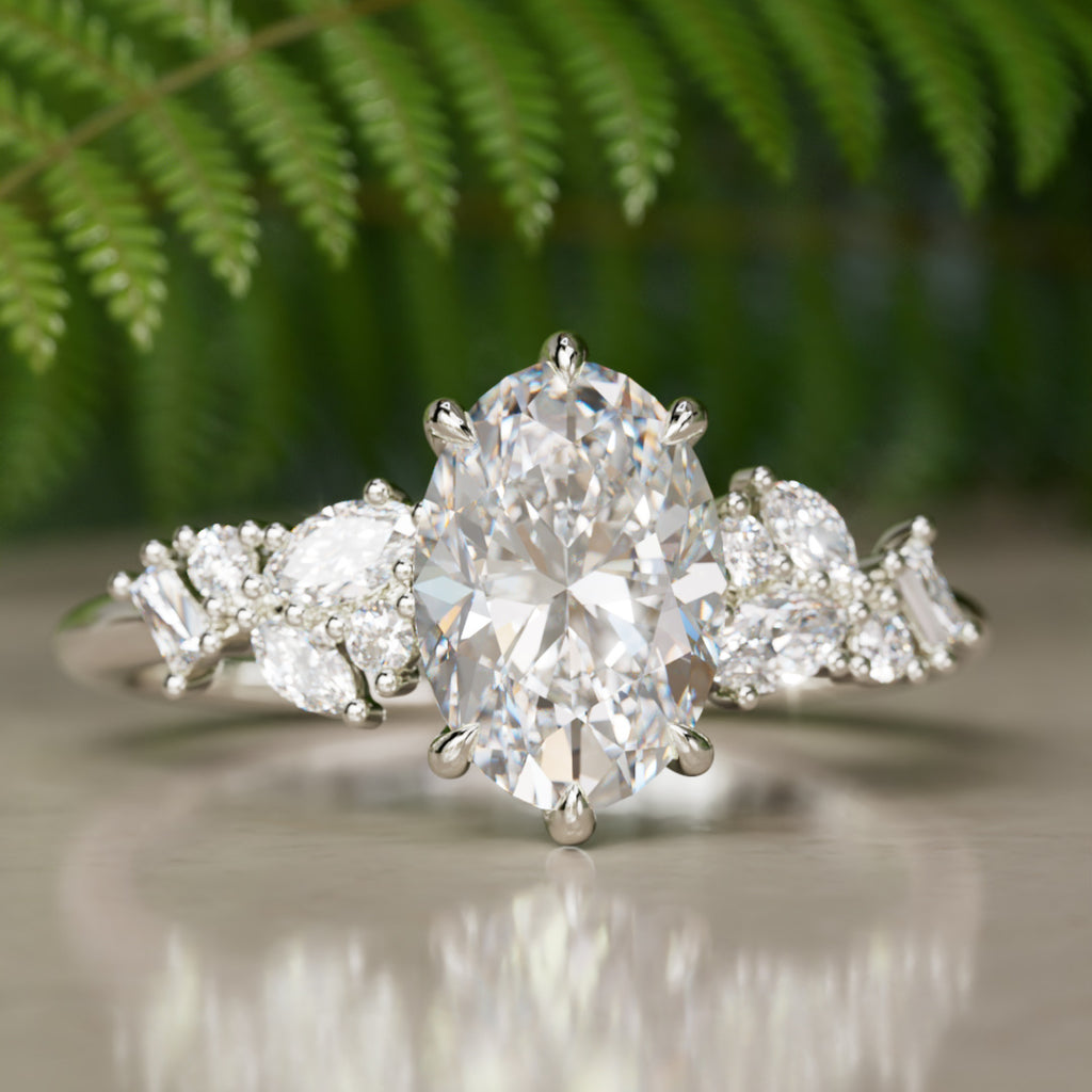 Phaedra Oval Lab Diamond Unique Engagement Ring Nature Inspired By Valley Rose
