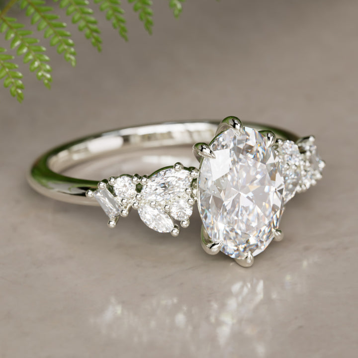 Phaedra Oval Lab Diamond Unique Engagement Ring Nature Inspired By Valley Rose