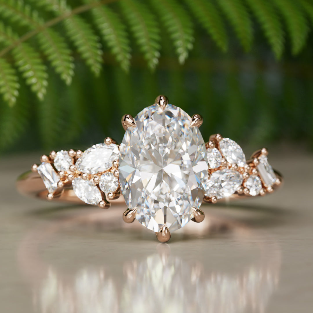 Phaedra Oval Lab Diamond Unique Engagement Ring Nature Inspired By Valley Rose