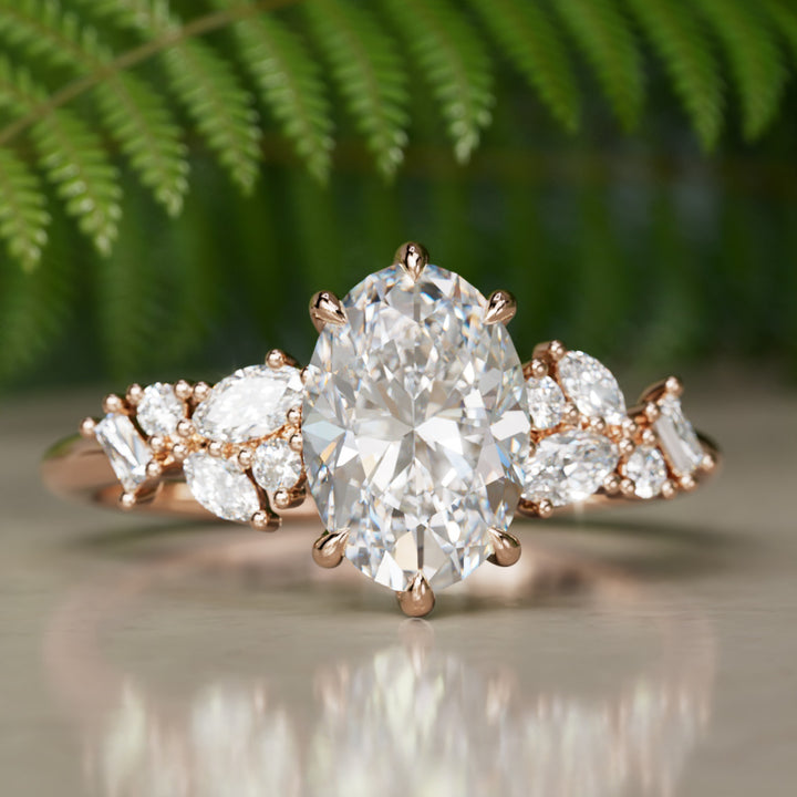 Phaedra Oval Lab Diamond Unique Engagement Ring Nature Inspired By Valley Rose