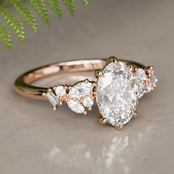 Phaedra Oval Lab Diamond Unique Engagement Ring Nature Inspired By Valley Rose