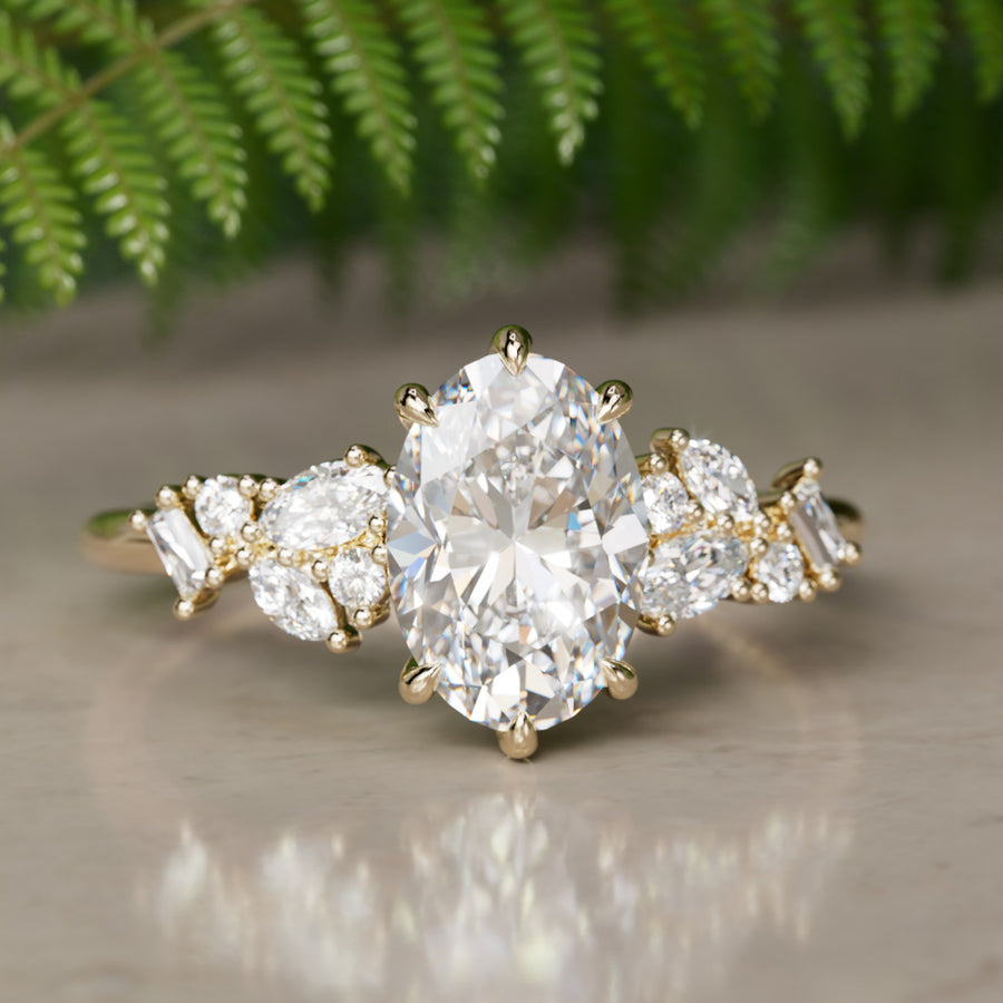Phaedra Oval Lab Diamond Unique Engagement Ring Nature Inspired By Valley Rose