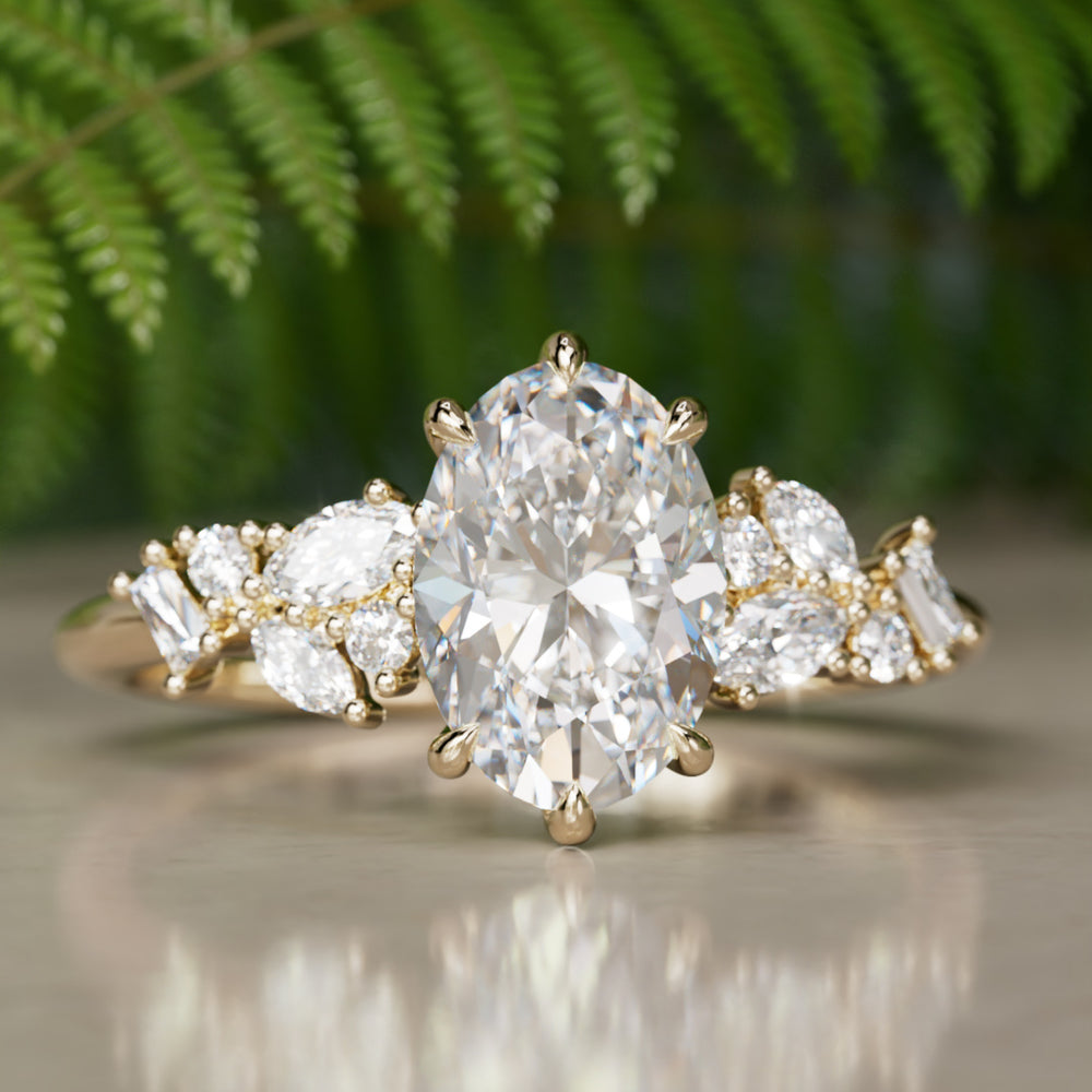 Phaedra Oval Lab Diamond Unique Engagement Ring Nature Inspired By Valley Rose