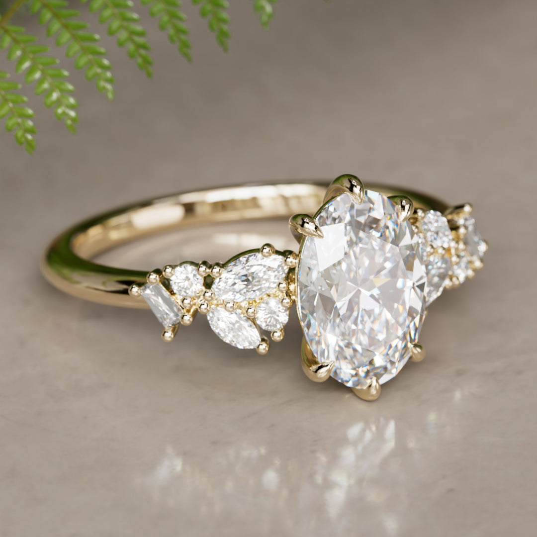 Phaedra Oval Lab Diamond Unique Engagement Ring Nature Inspired By Valley Rose