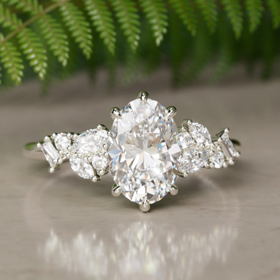 Phaedra Oval Lab Diamond Unique Engagement Ring Nature Inspired By Valley Rose