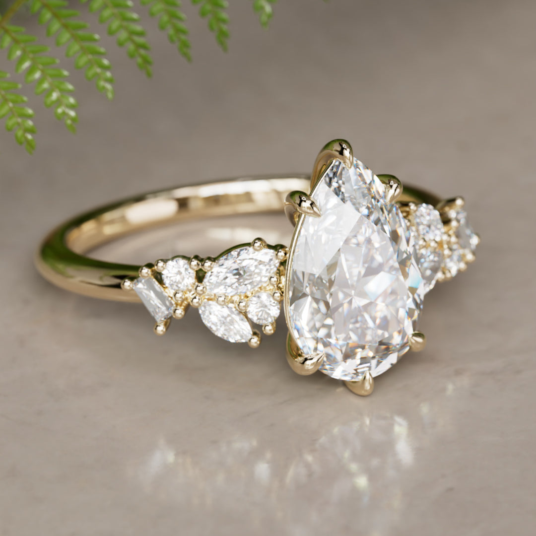 Phaedra Pear Lab Diamond Unique Engagement Ring Nature Inspired By Valley Rose