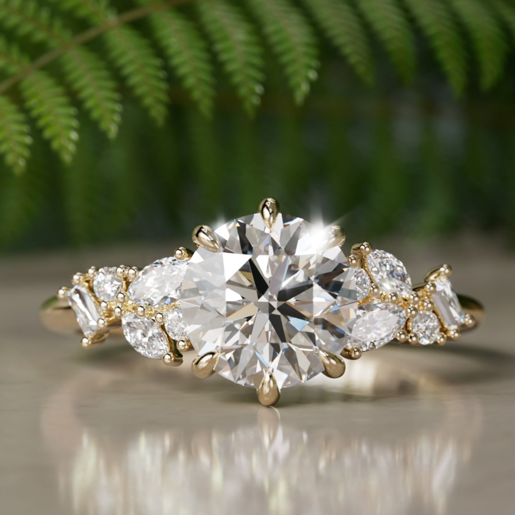 Phaedra Round Lab Diamond Unique Engagement Ring Nature Inspired