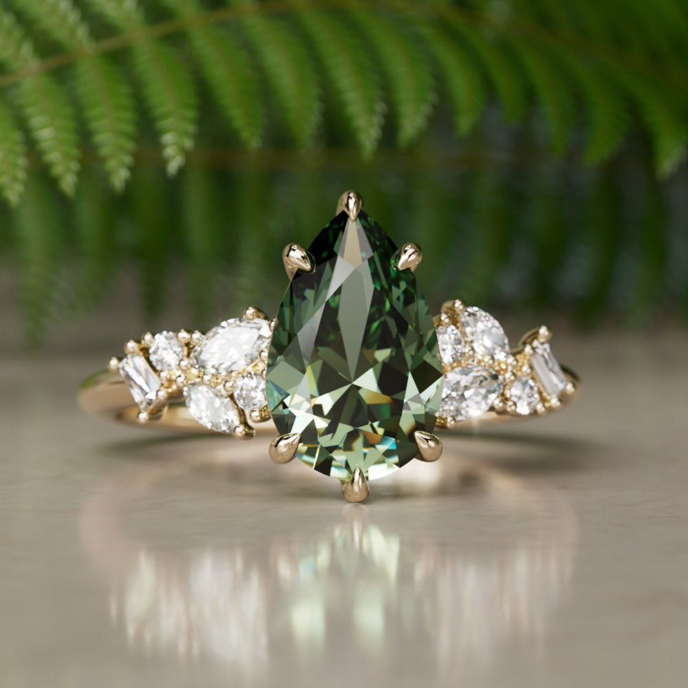 Phaedra Pear Green Sapphire Unique Engagement Ring Nature Inspired By Valley Rose