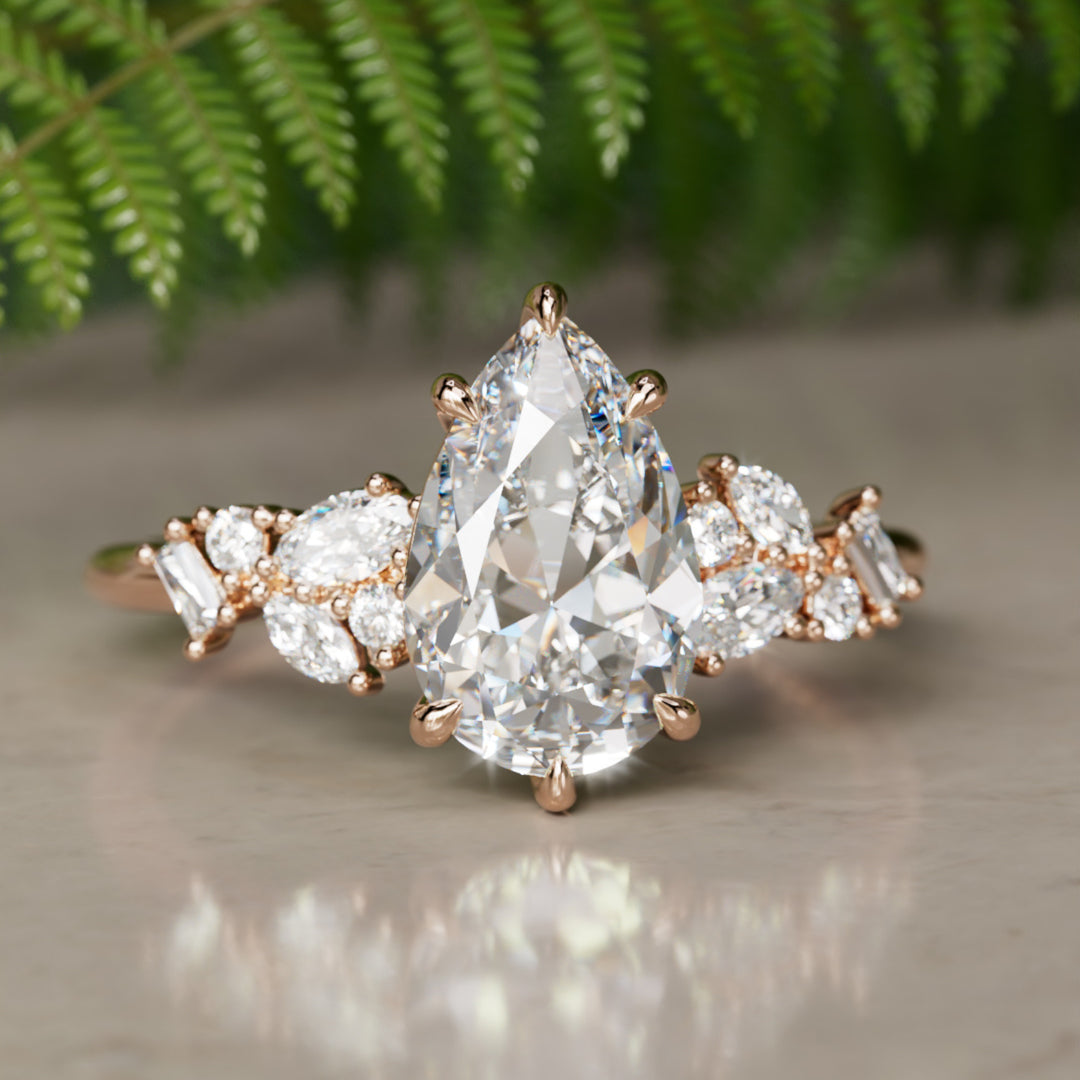 Philomena Pear Lab Diamant Unieke Verlovingsring Natuur Geïnspireerd