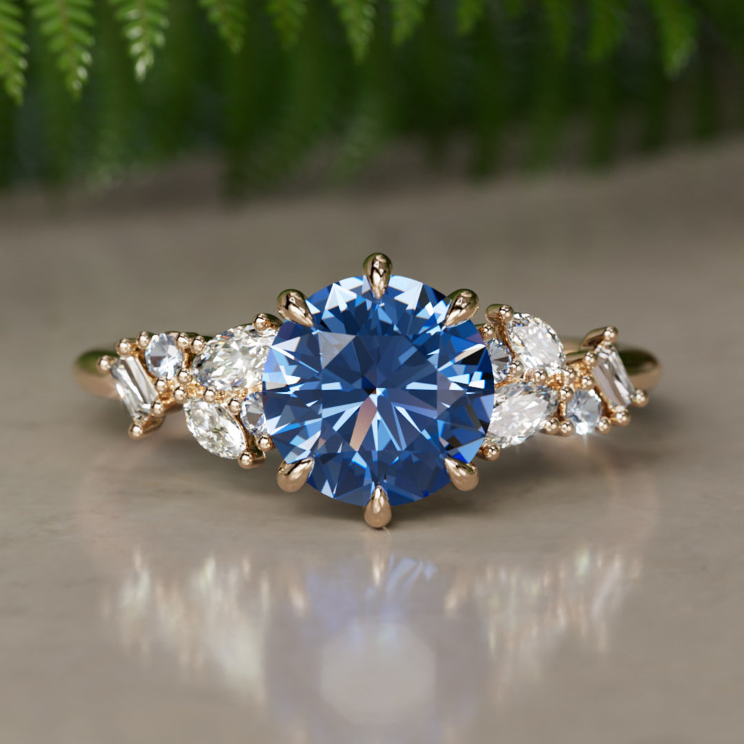 Кільце для заручин Phaedra Round Lab Diamond унікальне натхненне природою