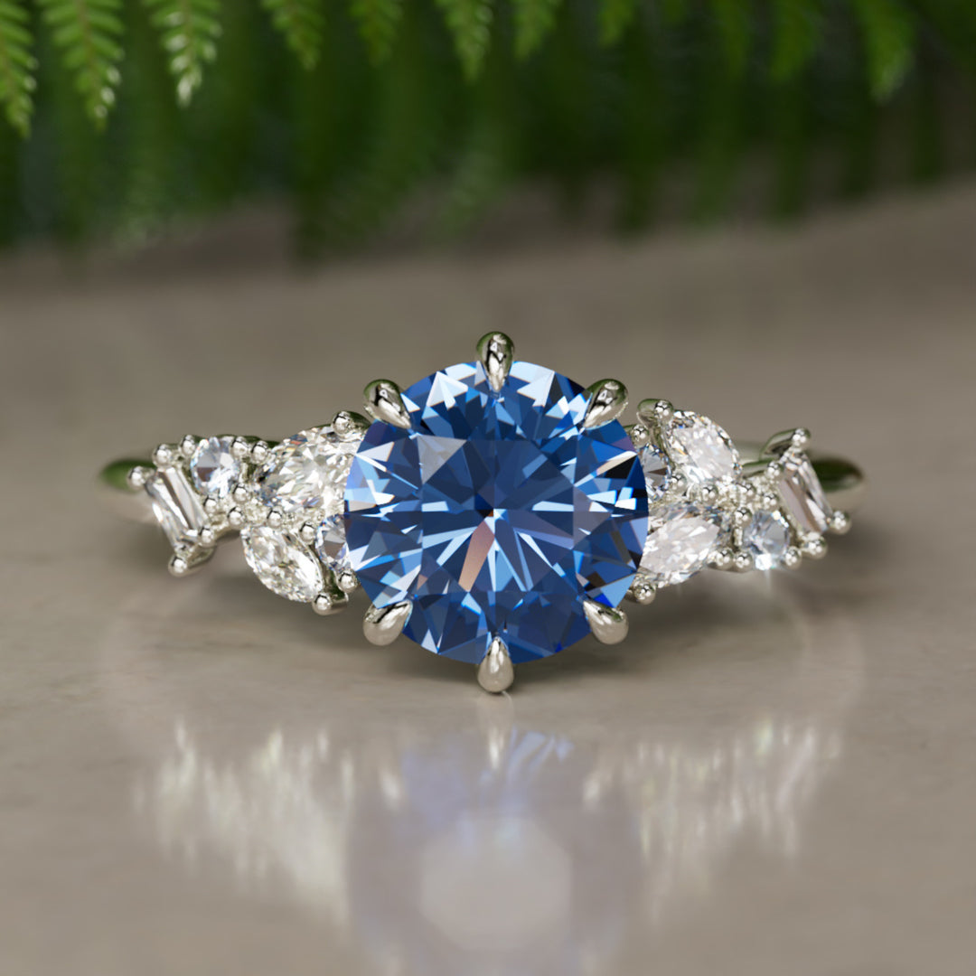 Кільце для заручин Phaedra Round Lab Diamond унікальне натхненне природою