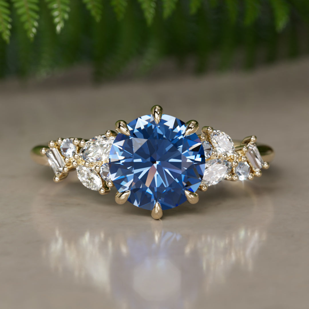 Кільце для заручин Phaedra Round Lab Diamond унікальне натхненне природою