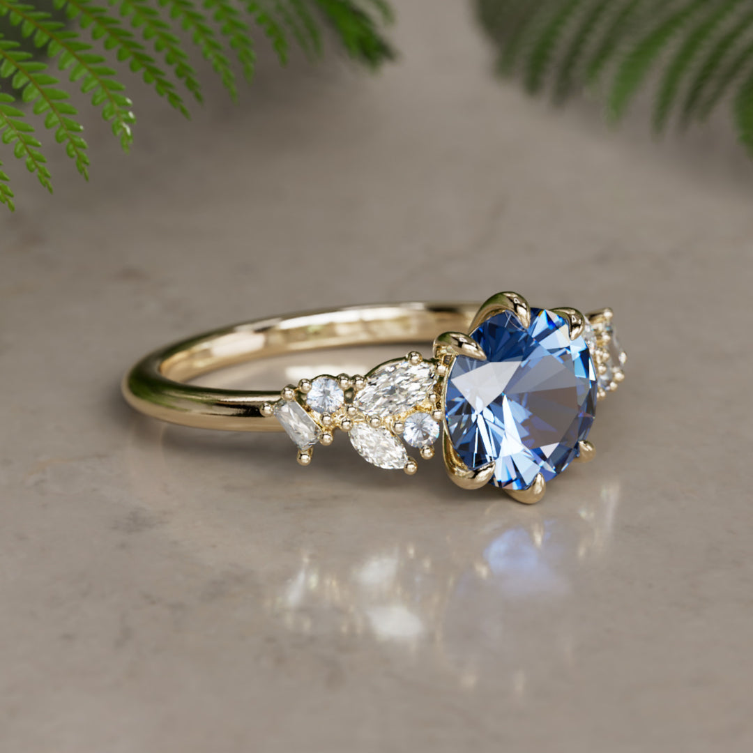 Кільце для заручин Phaedra Round Lab Diamond унікальне натхненне природою