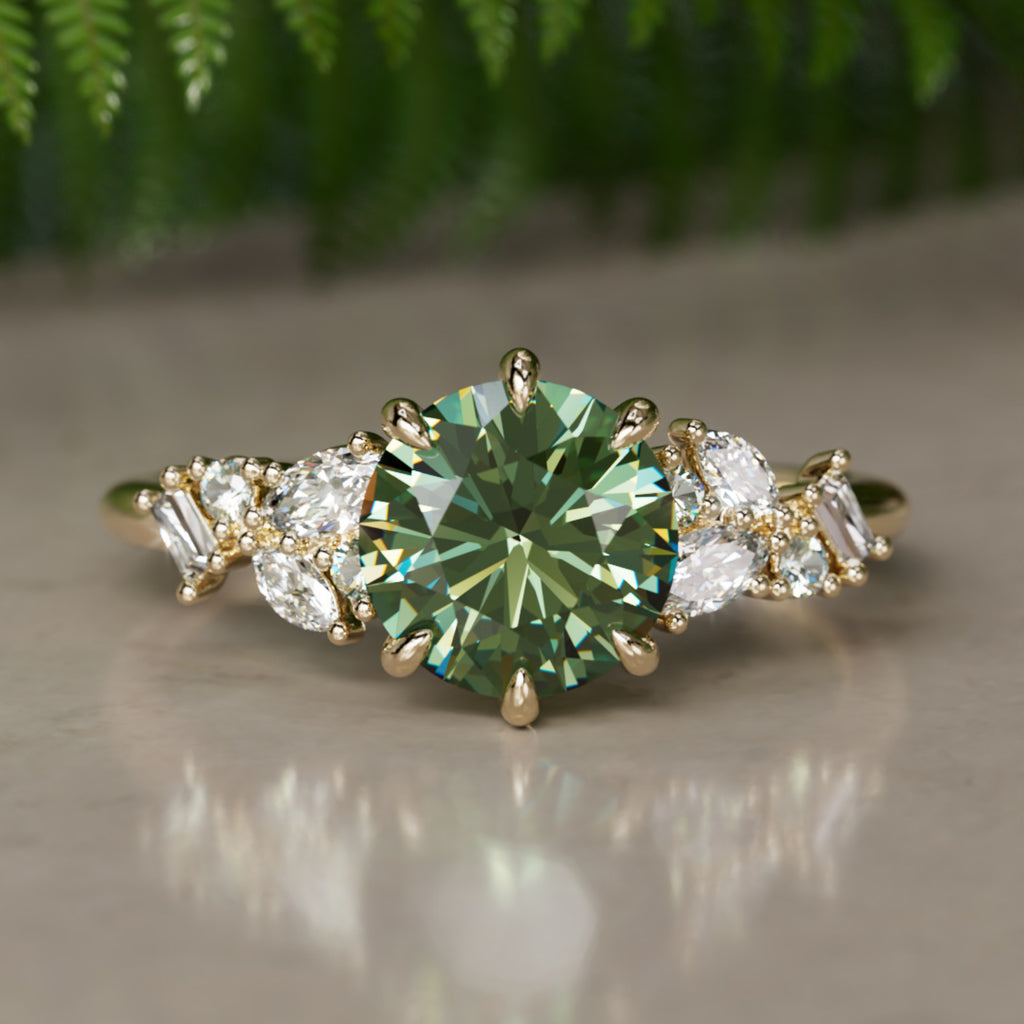 Phaedra Round Green Sapphire Unique Engagement Ring Nature Inspired By Valley Rose