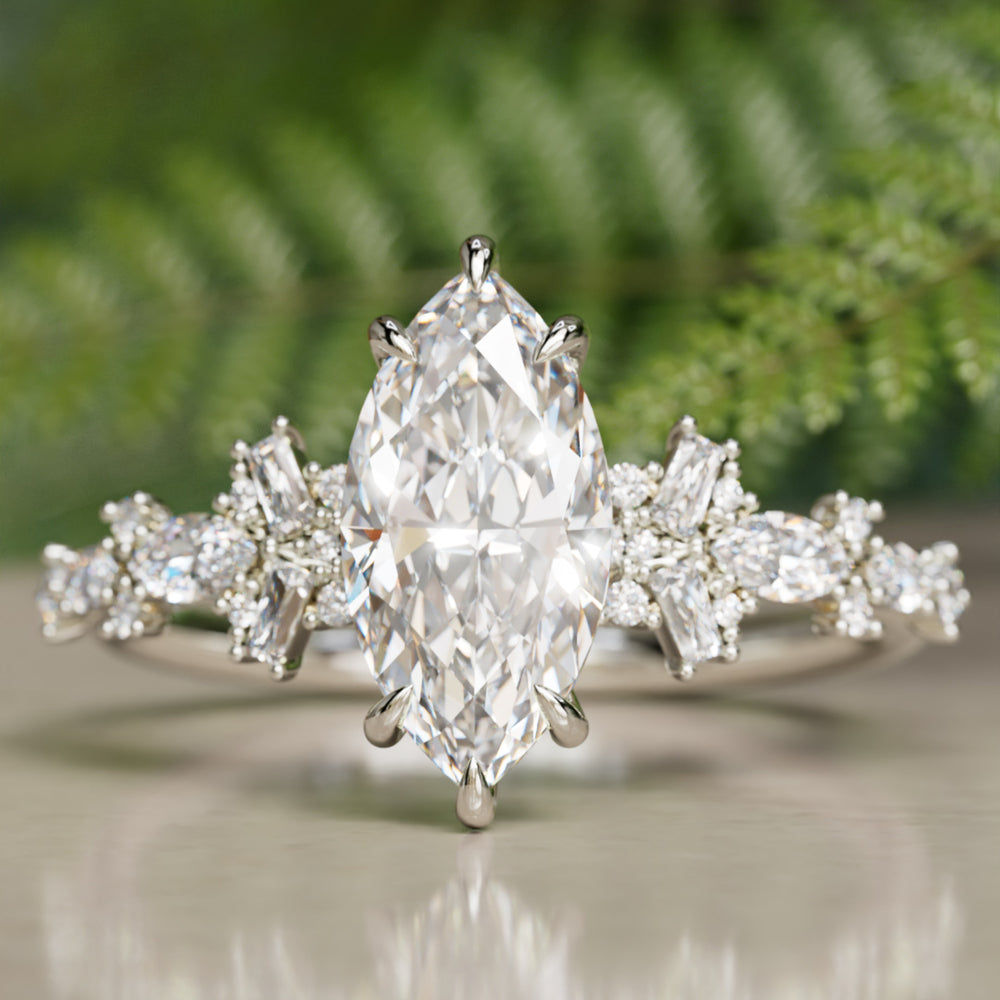 Philomena Marquise Lab Diamond Unique Engagement Ring Nature Inspired By Valley Rose