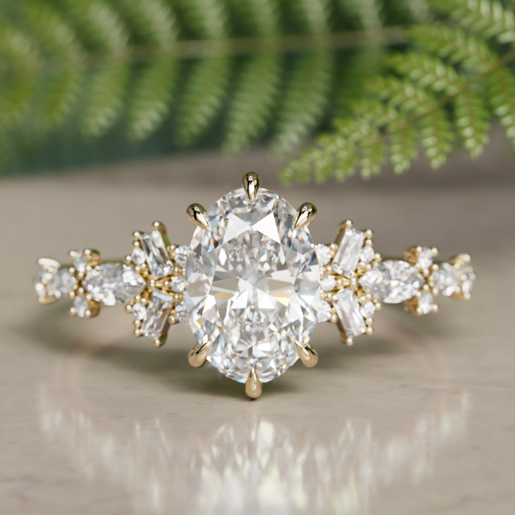 Philomena Oval Lab Diamond Unique Engagement Ring Nature Inspired By Valley Rose