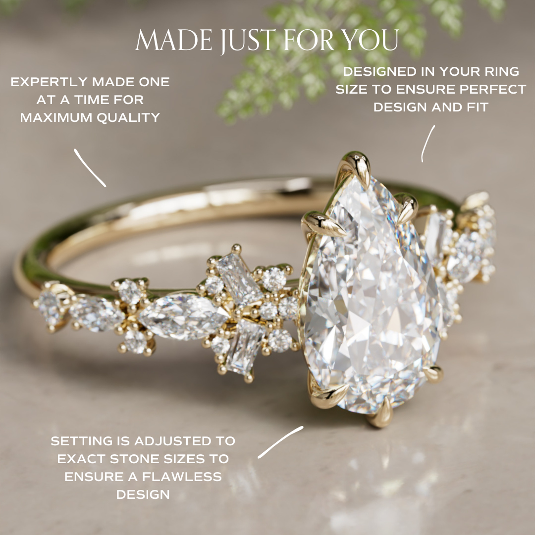Philomena Pear Lab Diamond Unique Engagement Ring Nature Inspired By Valley Rose
