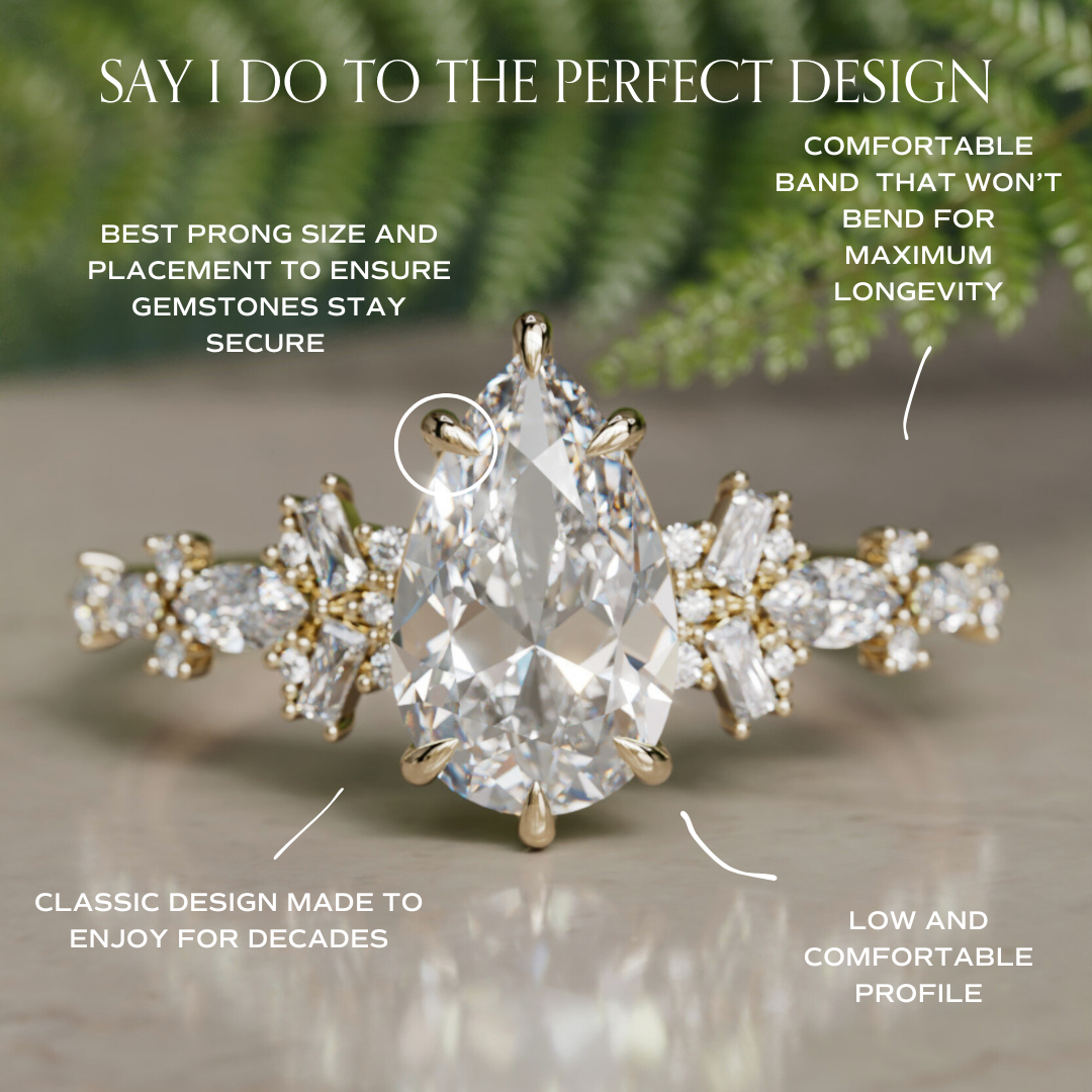 Philomena Pear Lab Diamond Unique Engagement Ring Nature Inspired By Valley Rose