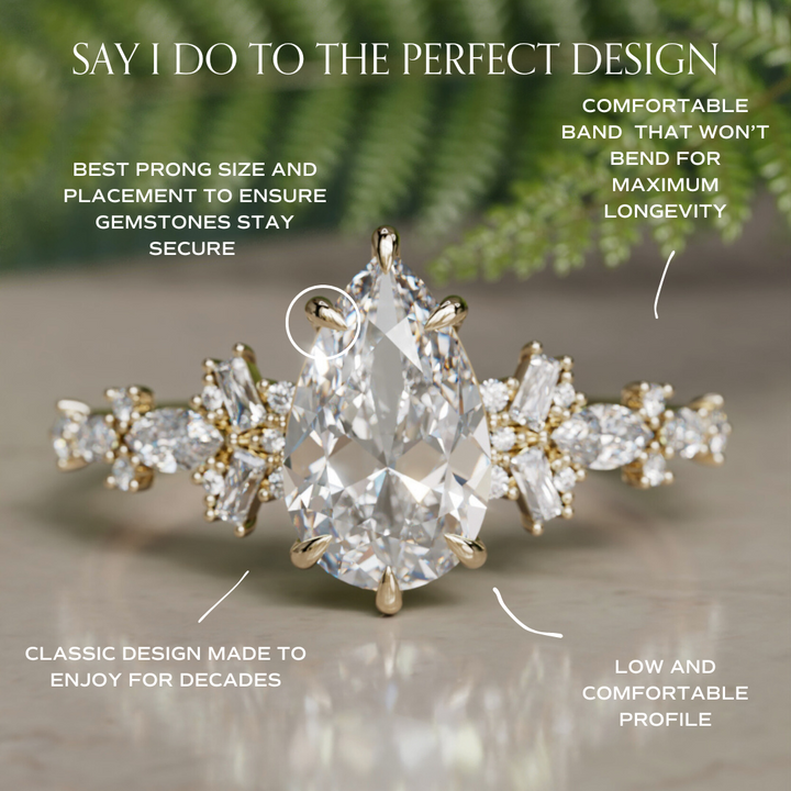 Philomena Pear Lab Diamond Unique Engagement Ring Nature Inspired By Valley Rose