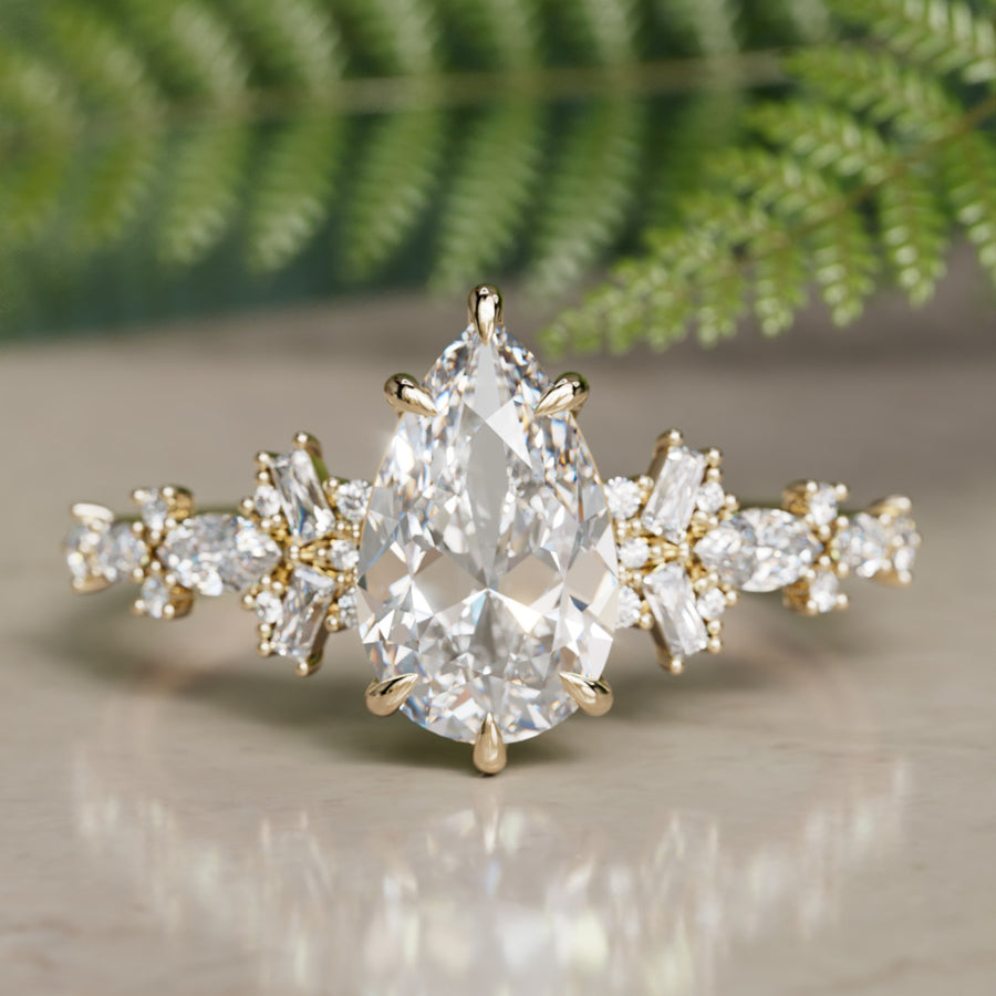 Philomena Pear Lab Diamond Unique Engagement Ring Nature Inspired By Valley Rose