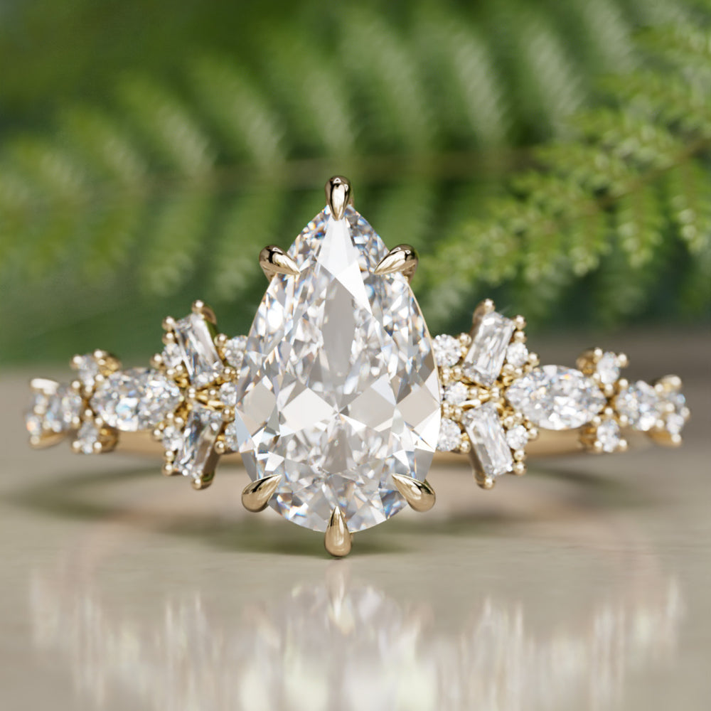 Philomena Pear Lab Diamond Unique Engagement Ring Nature Inspired By Valley Rose