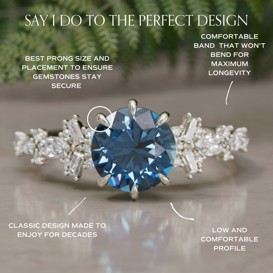 Philomena Round Blue Sapphire Unique Engagement Ring Nature Inspired By Valley Rose