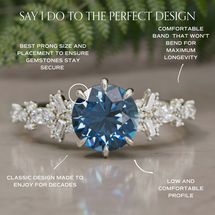 Philomena Round Blue Sapphire Unique Engagement Ring Nature Inspired By Valley Rose