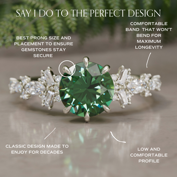 Philomena Round Green Sapphire Unique Engagement Ring Nature Inspired By Valley Rose
