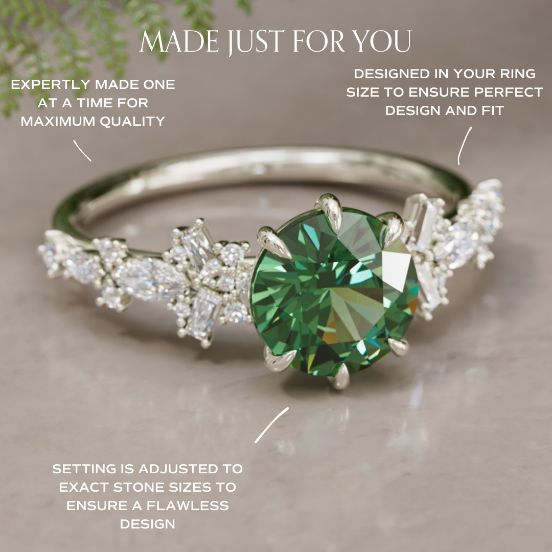 Philomena Round Green Sapphire Unique Engagement Ring Nature Inspired By Valley Rose