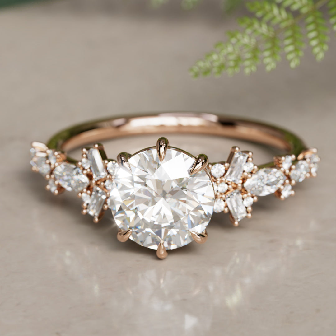 Philomena Round Lab Diamond Unique Engagement Ring Nature Inspired By Valley Rose