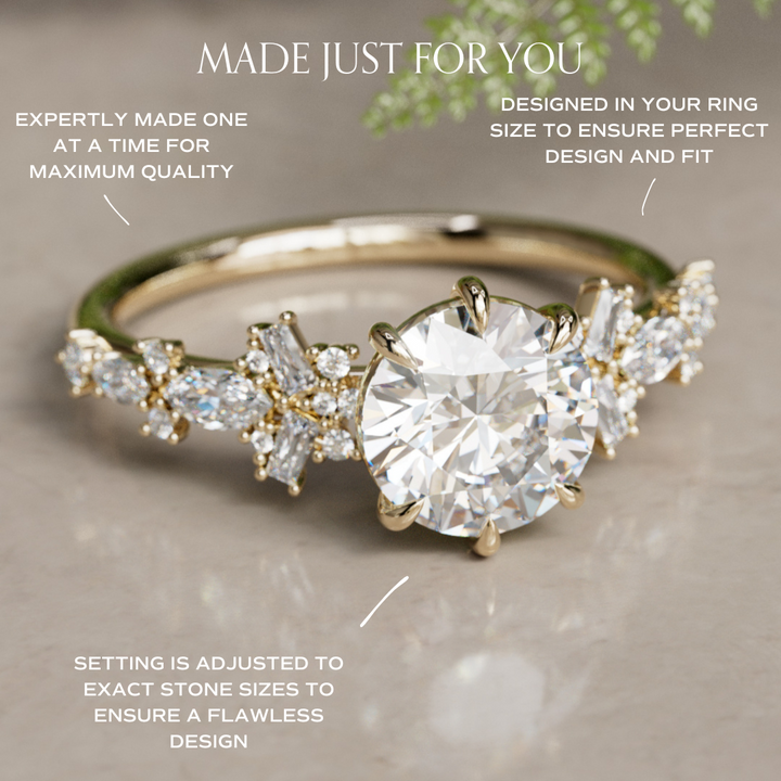 Philomena Round Lab Diamond Unique Engagement Ring Nature Inspired By Valley Rose