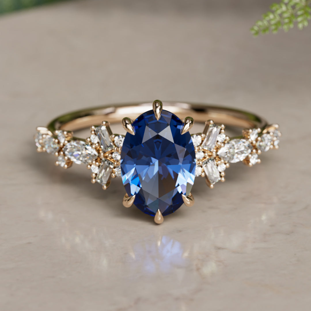 Philomena Oval Blå Safir Moderne Unik Forlovelsesring (Kun Indfatning)