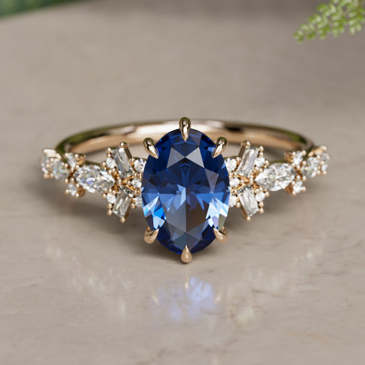 Philomena Oval Blå Safir Moderne Unik Forlovelsesring (Kun Indfatning)