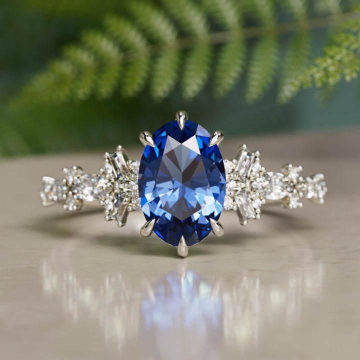 Philomena Oval Blå Safir Moderne Unik Forlovelsesring (Kun Indfatning)