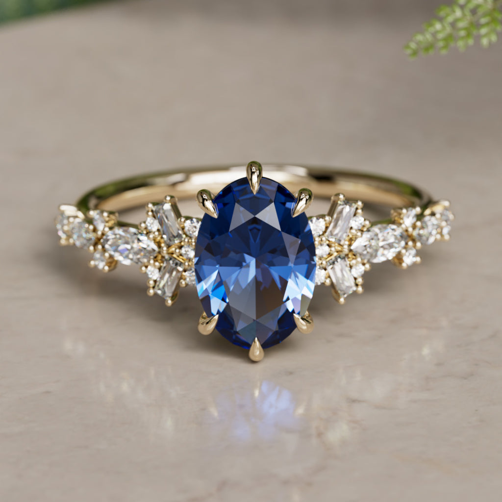 Philomena Oval Blue Sapphire Modern Unique Engagement Ring (Setting Only)
