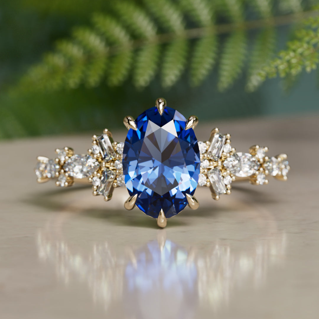 Philomena Oval Blå Safir Moderne Unik Forlovelsesring (Kun Indfatning)