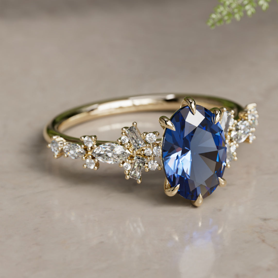 Philomena Oval Blå Safir Moderne Unik Forlovelsesring (Kun Indfatning)