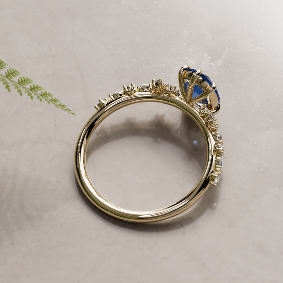 Philomena Oval Blå Safir Moderne Unik Forlovelsesring (Kun Indfatning)