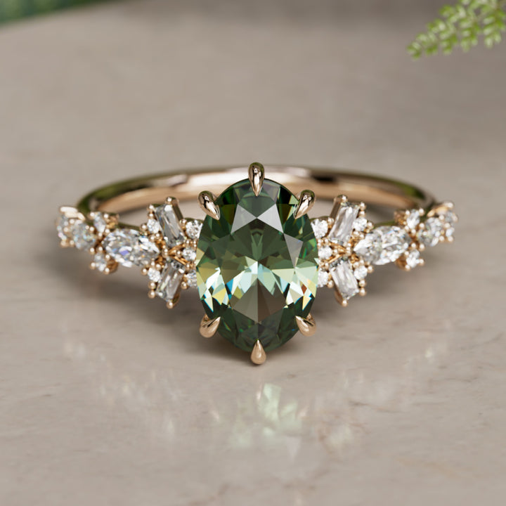 Philomena Oval Green Sapphire Modern Unique Engagement Ring (Setting Only)