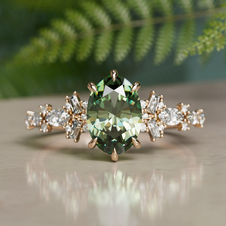 Philomena Oval Green Sapphire Modern Unique Engagement Ring (Setting Only)