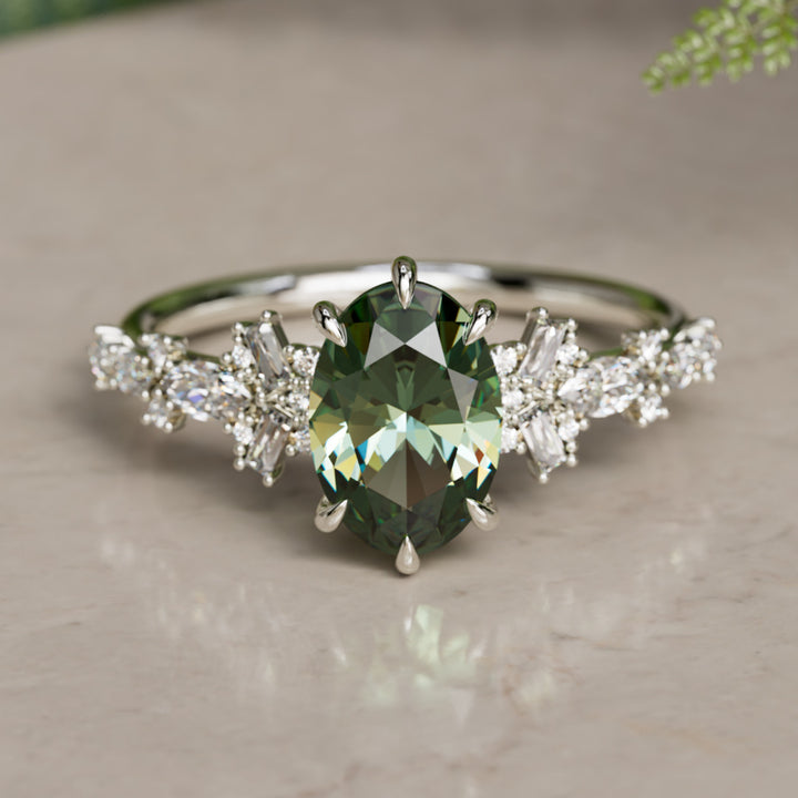 Philomena Oval Green Sapphire Modern Unique Engagement Ring (Setting Only)
