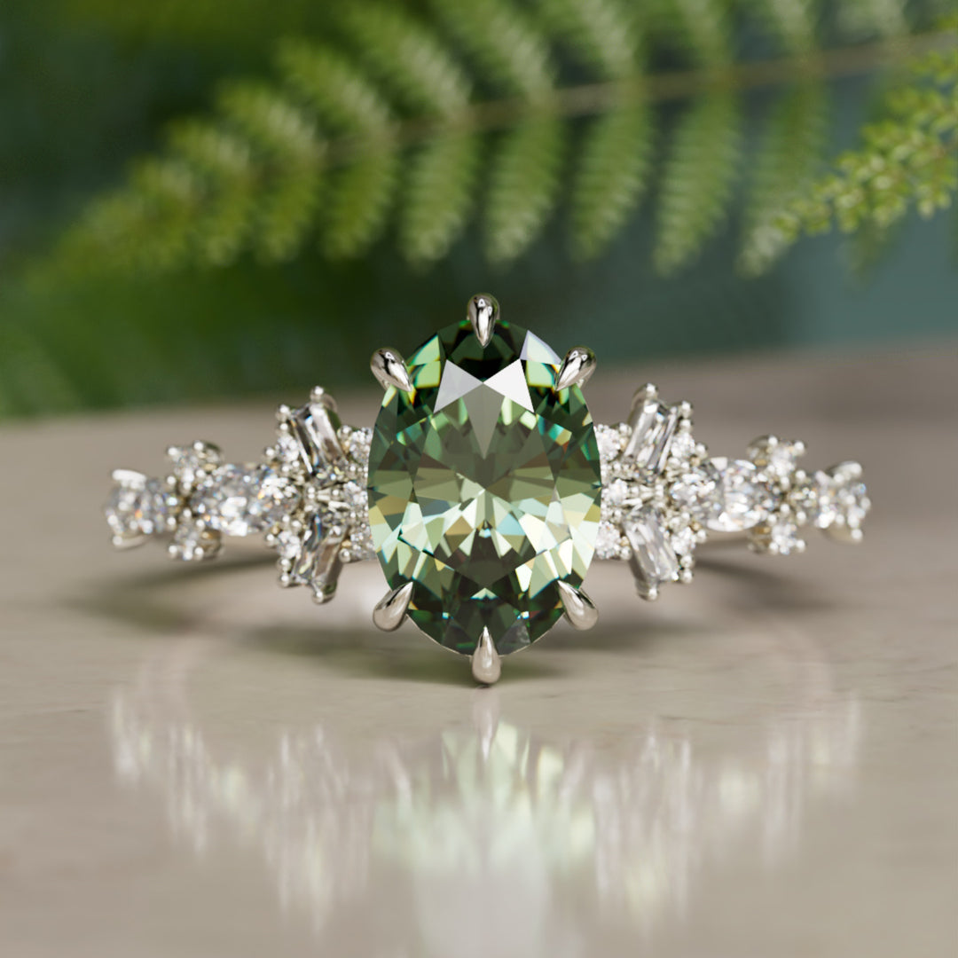 Philomena Oval Green Sapphire Modern Unique Engagement Ring (Setting Only)