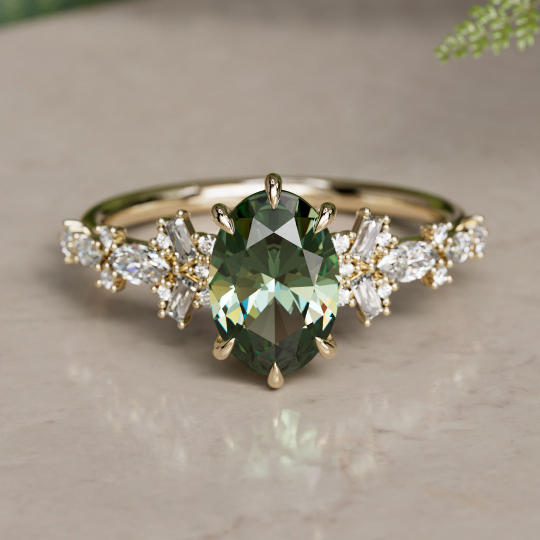Philomena Oval Green Sapphire Modern Unique Engagement Ring (Setting Only)