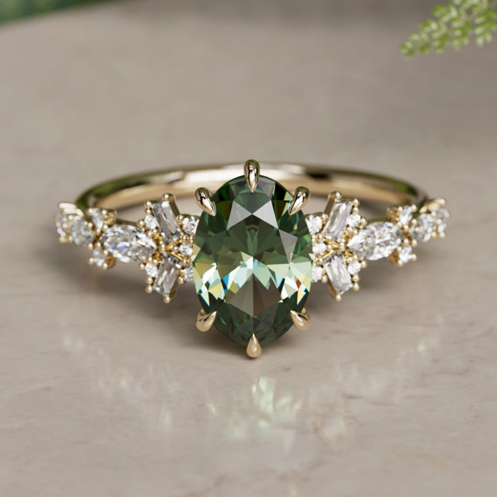 Philomena Oval Green Sapphire Modern Unique Engagement Ring (Setting Only)
